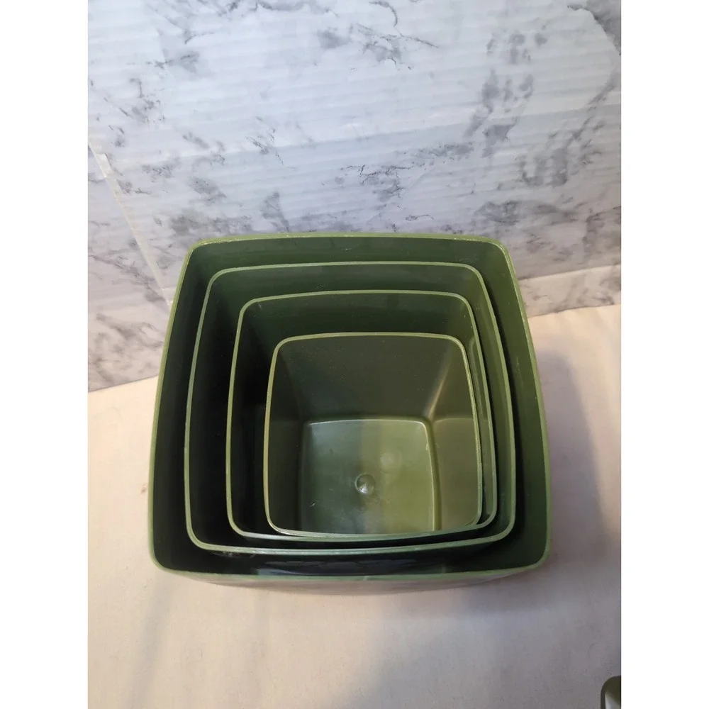Vintage Flower Avocado Green Canister Set Kitchen Groovy Retro Country MCM